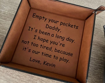 Personalized Tray, Coin Tray, Bedside Tray, Father's Gift, Monogrammed Leather Tray, Empty your pockets, Gift for Dad