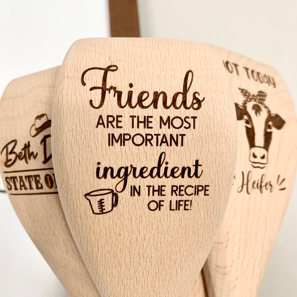 Personalized Wooden Spoon, Friendsgiving Wooden Spoon , Party Favor, Mother of the bride groom, Wedding, engraved, spatula, utensils