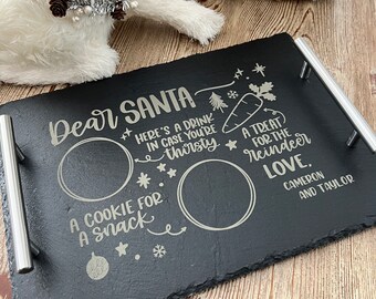 Cookies for Santa Deluxe Tray- Laser Engraved Slate- Christmas Platter-Christmas Plate-milk for Santa- personalized Santa Tray