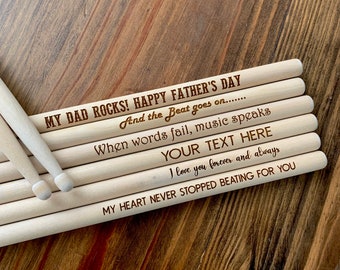 Drumstick Set, Set of 2 Drumsticks, Engraved Drumsticks, Custom Laser Engraved Maple Drumsticks, Size 5A,  Drummer, Gift