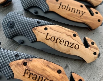 Pocket Knife , Groomsman Gift, Olive Wood Stainless Steel Knife, Father's Day Gift, Wedding Favor, usher Gift, Anniversary Gift