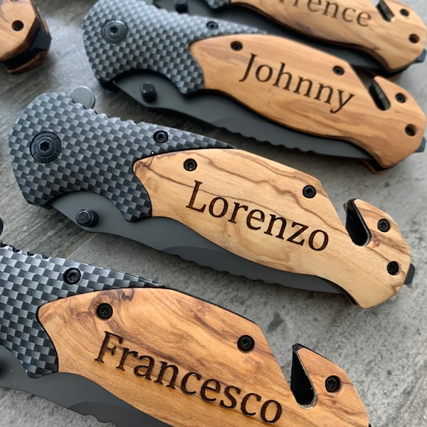 Pocket Knife , Groomsmen Gift, Olive Wood Stainless Steel Knife, Father's Day Gift, Wedding Favor, usher Gift,Anniversary Gift