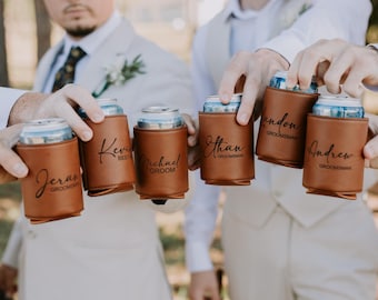 Personalized Can Cooler Holder: Laser Engraved Groomsman Gift