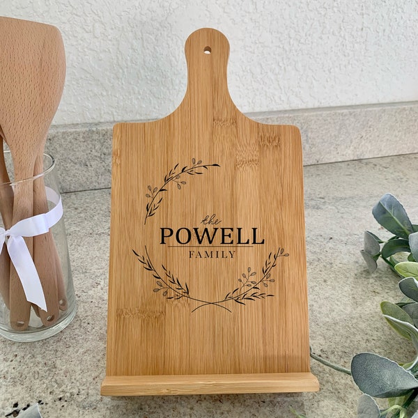 Personalized Cookbook Stand, Housewarming Gift, Engraved,  Wood Stand, Personalized Gift,  Tablet Stand, Mother's Day Gift