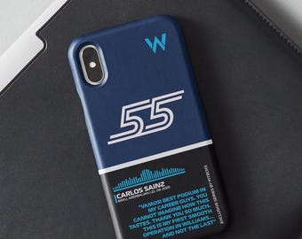 Formule 1 Williams F1 Team Carlos Sainz Coque de portable course personnalisée pour iPhone 17 16 15 14 13 Pro Max, Samsung Galaxy S25 S24 S23 S22