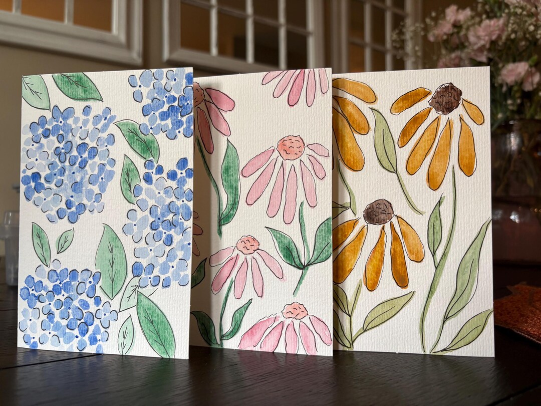 3-pack Original Hand Painted Watercolor- Floral Blank Note Card With ...