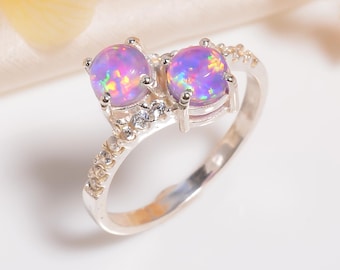 Roze opaalring: sterlingzilver, zirkoonaccenten