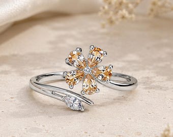 925 Silver Flower Promise Ring Minimalist Jewelry for Women