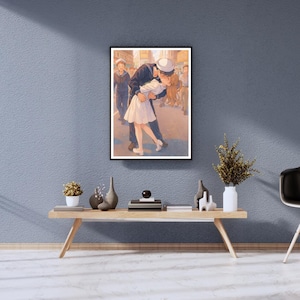 Nostalgic Framed Art Print, Vintage Love Poster, Romantic Wall Decor, Retro Framed Artwork, Kissing Couple Picture