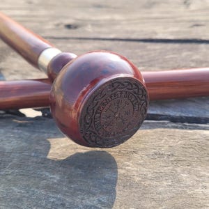 Viking Design Wooden Walking Stick: Handmade Maple Cane with Bronze Detail