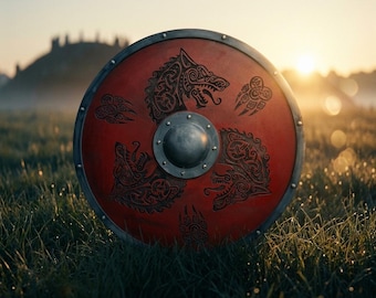 Viking Round Shield | Wooden Red Dragon Shield | Norse LARP Prop | Handcrafted Medieval Cosplay Shields