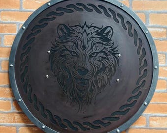 Middeleeuws houten Vikingschild 24 Inch Design Wolf Viking Shield Rood