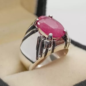 Natural Red Ruby Ring for Men, Handmade 925 Sterling Silver Ring,10 Carat Genuine Ruby Gemstone Jewelry, Perfect Gift for Him.