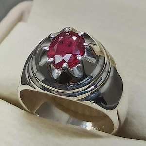 Natural Red Ruby Ring for Men, Deep Red  Yaqoot Ring, Handmade 925 Sterling Silver Ring, Real Gemstone Jewelry, Perfect Gift for Him.