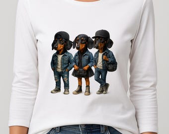 Funny Dachshund PNG, Dogs in Denim Jackets, Sublimation Design (Digital Download)