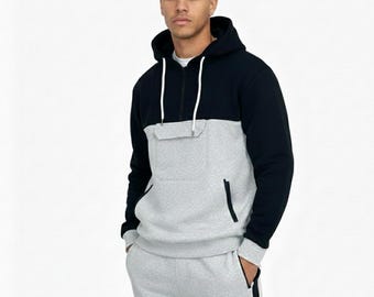 Conjunto deportivo de 2 piezas para hombre, sudadera con capucha y pantalón deportivo con cremallera de un cuarto, tejido polar grueso.