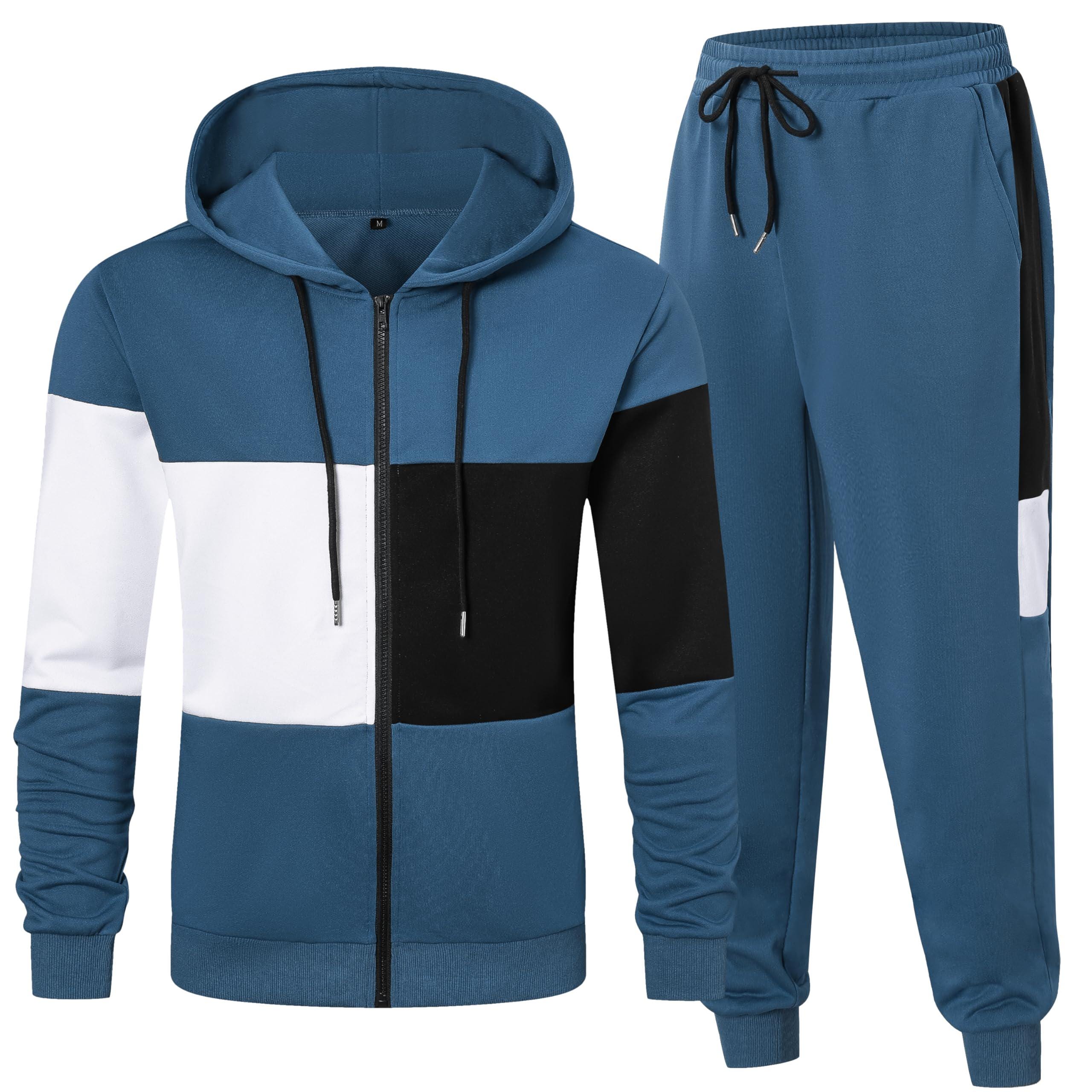 Men's Color Block Tracksuit Hoodie & Sweatsuit and Jogging Sweatpants ...