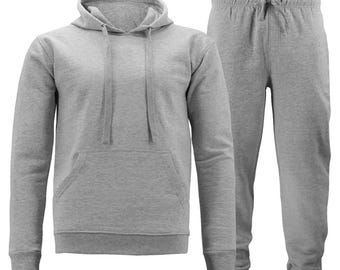 Men's Pull Over Fleece Gym Athletic Jogging Sweat Suit 2 Piece Set Slim Fit