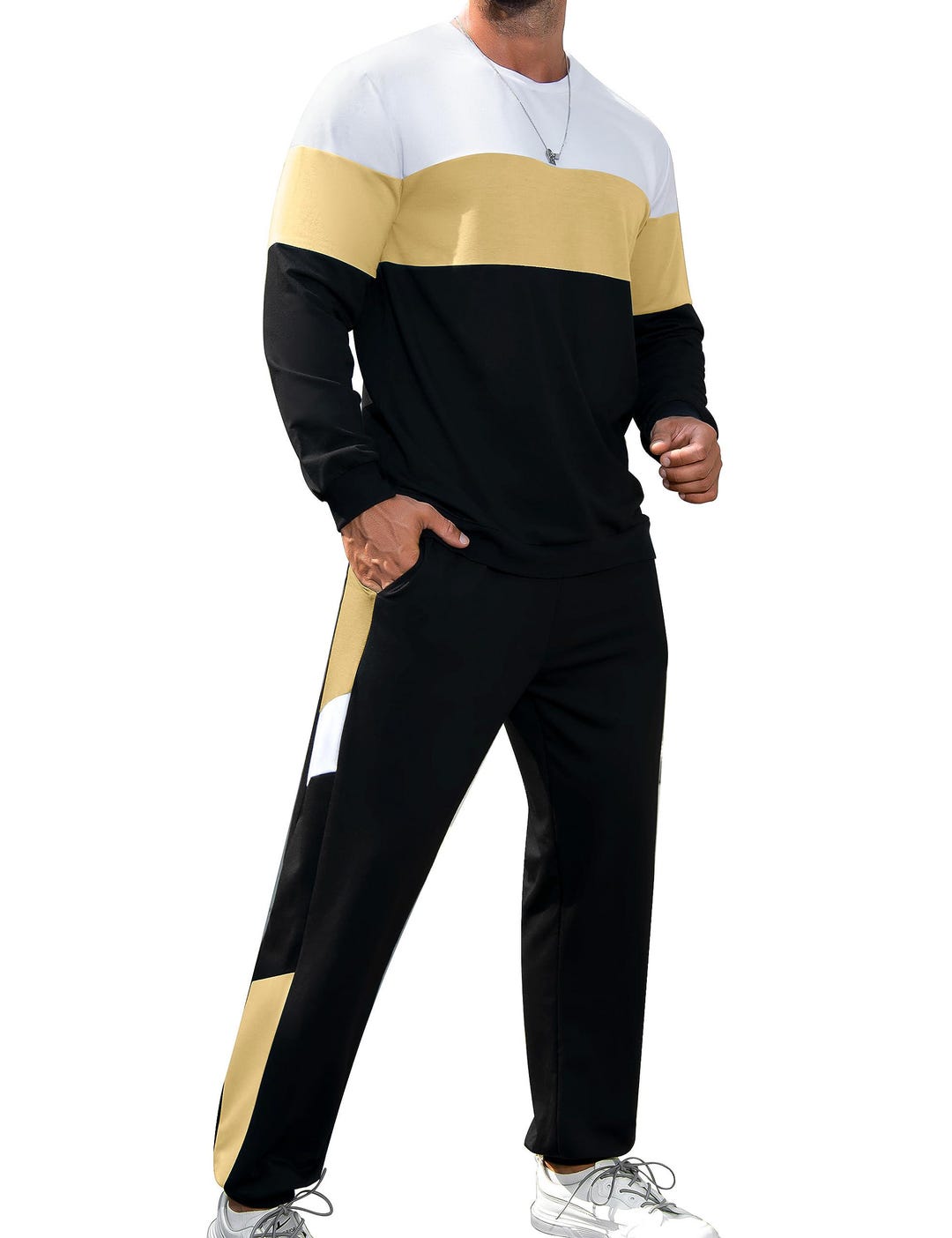 Men's Color Block Tracksuit Set, Hoodie Jogger Athletic Loungewear - Etsy