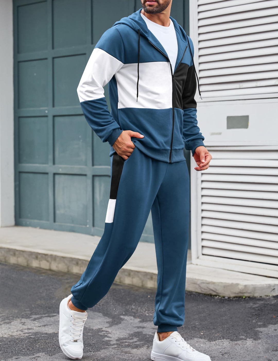 Men's Color Block Tracksuit Hoodie & Sweatsuit and Jogging Sweatpants ...