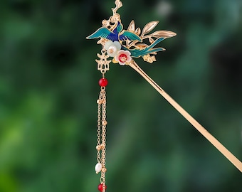 Phoenix Hair Stick, Tassel Bird Hair Pin, Handmade Elegant Gift for Her