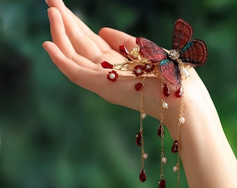 Presilha de cabelo com borla de borboleta roxa – Presilha bordada à mão, acessório romântico para cabelo de casamento e damas de honra.