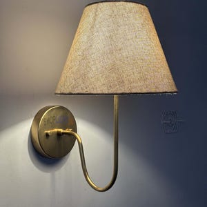 1950s Brass Sconce Light-Brass Wall Sconce-Linen Shade Lamp-Wall Lamp white shade - Mid Century Sconce