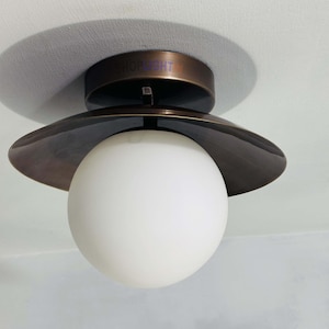 Solid Brass Wall Sconce or Flush Mount Ceiling Light - Matte White Globe