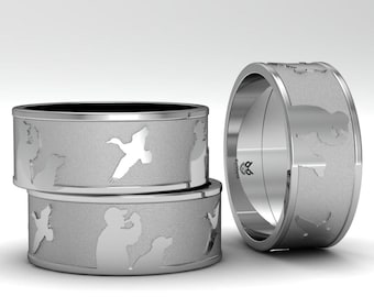 Calling Ducks. Waterfowl call band. Stainless steel.