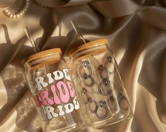 Bride & Ring Glass Tumbler with Bamboo Lid | Bachelorette Gift