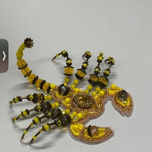Handmade Glass Crystal Brooch- Beaded Leather Pin- Unique Statement Jewelry