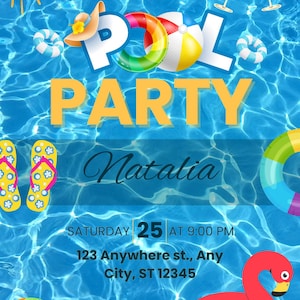 Einladung zur Pool-Party | Bearbeitbare Geburtstagsvorlage | Digitaler Download