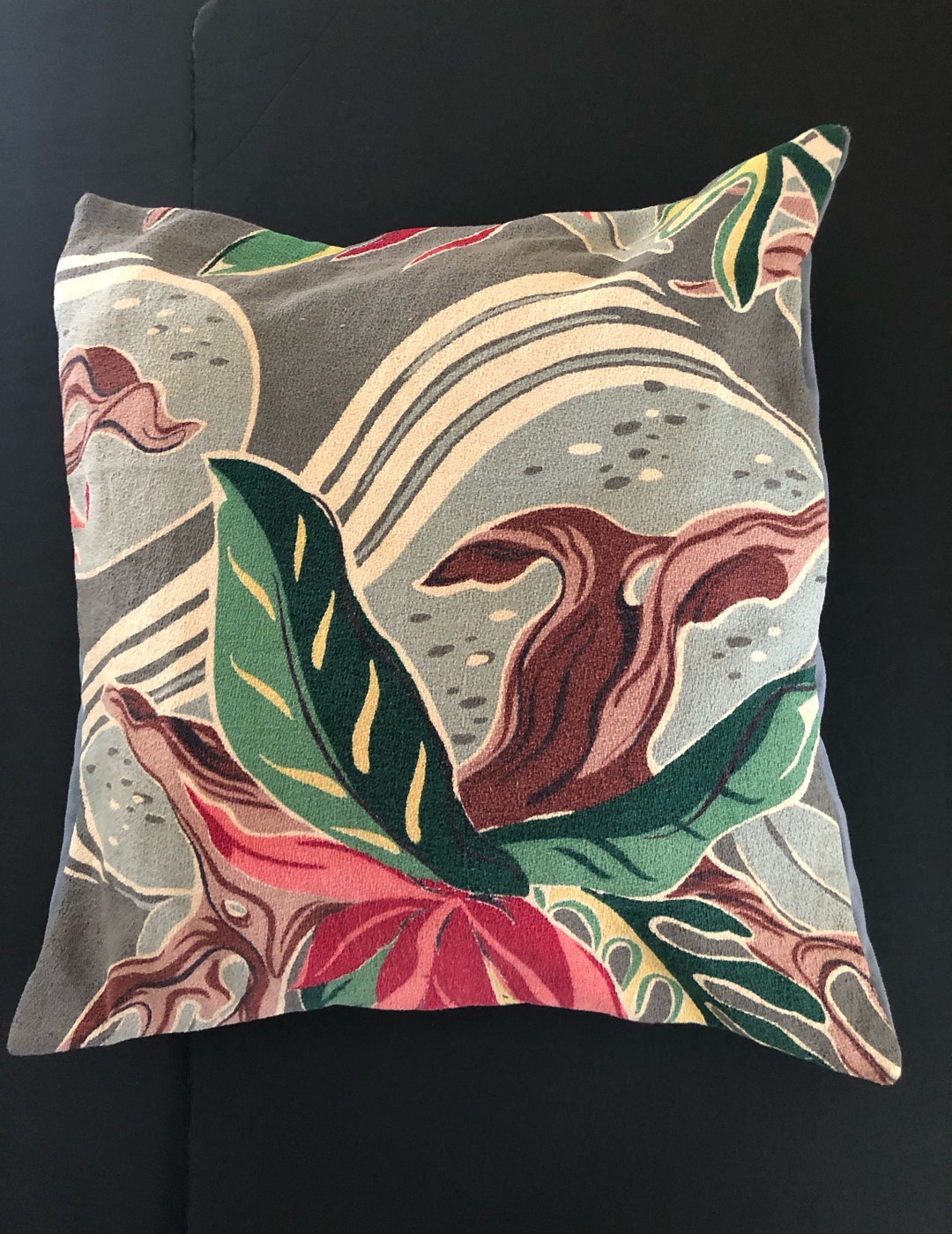 Vintage Barkcloth Pillow Cover Abstract Print Barkcloth Etsy