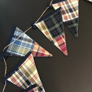 Handmade plaid pennant coasters, plaid and denim, table linens, gift idea