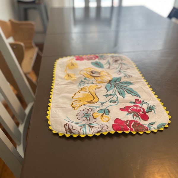 Red and yellow floral tablecloth mat, small table runner, table cover