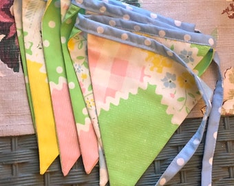 Spring pastel bunting, vintage Sears pillow case