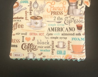 Coffee print zipper pouch, gift idea, make up bag, organizer