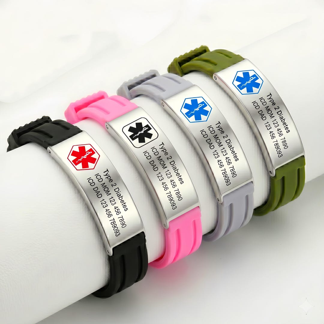 Custom Medical Alert Bracelet,personalized Silicone Waterproof Sport ...