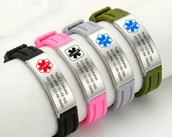 Custom Medical Alert Bracelet,Personalized Silicone Waterproof Sport Bracelet,Emergency Alert ID Bracelet,Medical Jewelry for Men Women