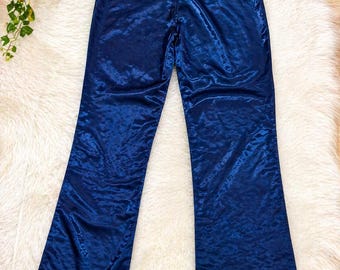 Calças TKTW vintage raras de 1999, azul metálico elétrico - ultralongas (134 cm) - estilo Cyber Y2K