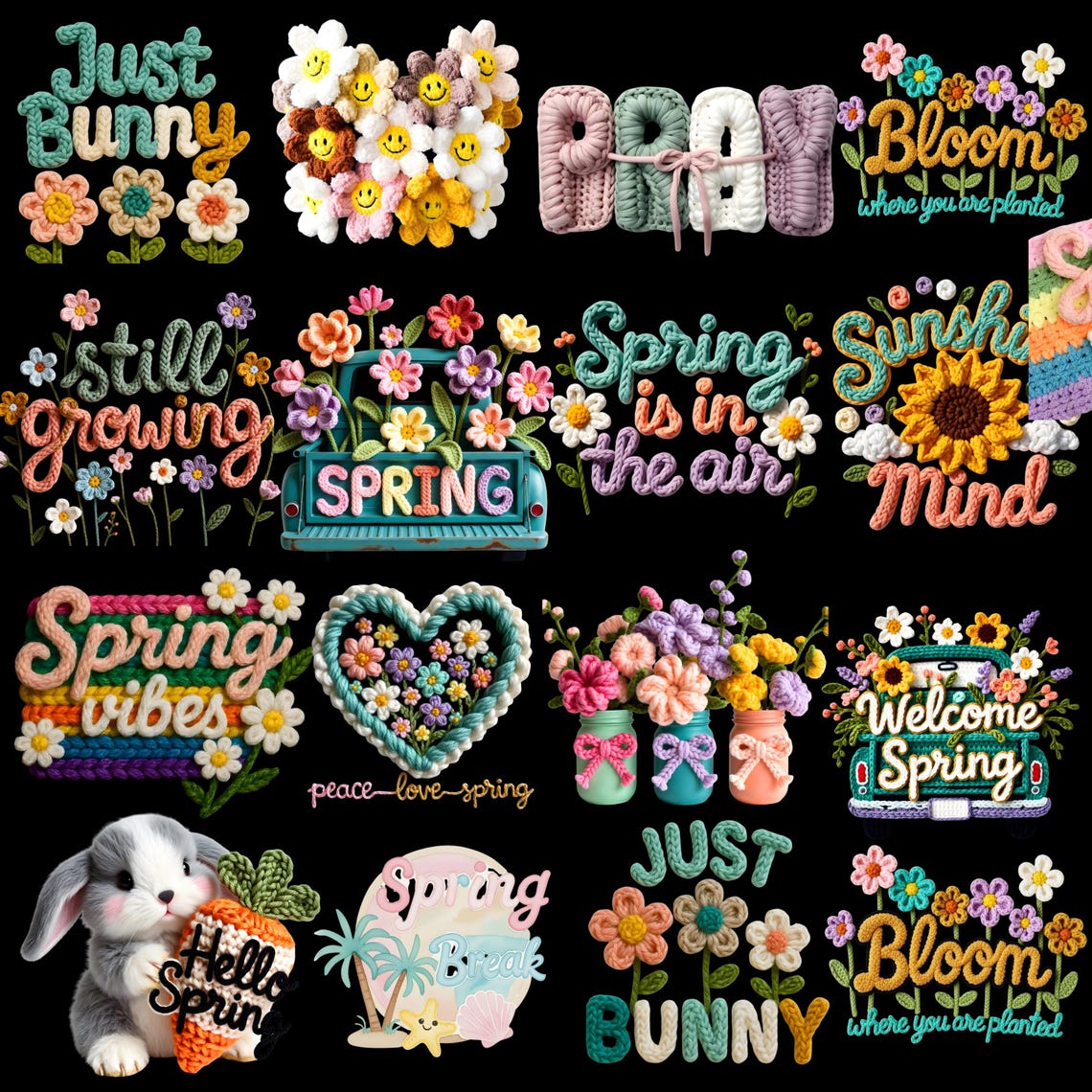 Faux Yarn Crochet Spring PNG Bundle | Summer Designs (digital Download ...