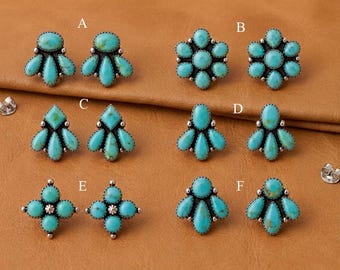 Echtes Navajo Türkis Southwestern Cluster Ohrstecker mit 925 Sterling Silber