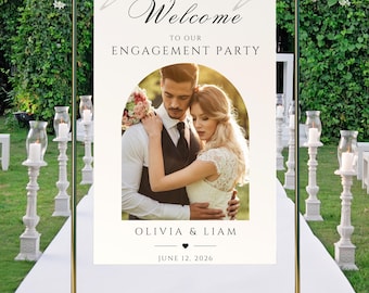 Engagement Party Welcome Sign with Photo, Editable Canva Template, Instant Download