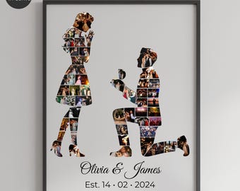 Custom Couple Portrait Engagement Gift, Personalized Wedding Keepsake, Editable Canva Photo Collage Template