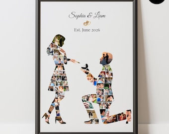 Personalized Engagement Photo Collage, Custom Couple Keepsake, Editable Canva Wall Art Template