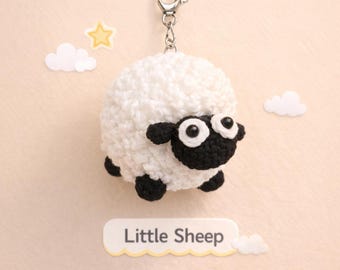 Handgemachtes Amigurumi Lamm Schlüsselanhänger, flauschiges Schaf häkeln Plüsch mit großen Augen