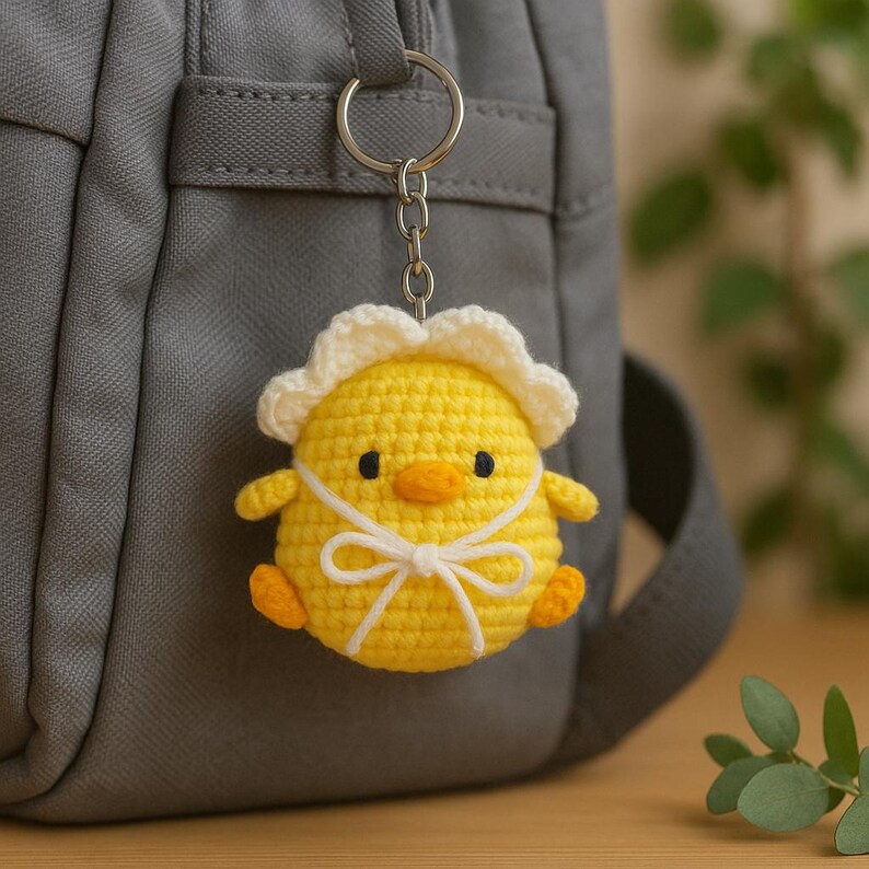 Handmade Crochet Chick Keychain – Amigurumi Yellow Chick With White ...