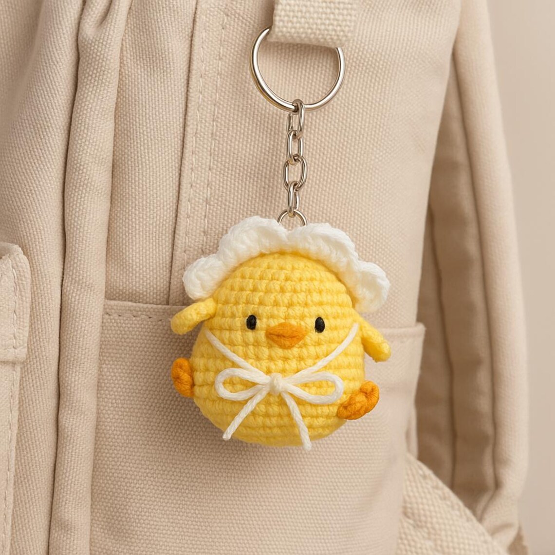 Handmade Crochet Chick Keychain – Amigurumi Yellow Chick With White ...