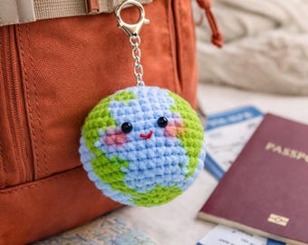 Handgemachte Amigurumi Globe Keychain, Spaß häkeln Erde Plüsch Ball