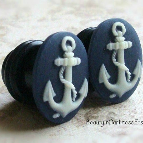 Anchor Plugs for gauged ears, sizes 1/2 Inch 00g, 0g, 2g, 4g, 6g, regular earrings, 10mm, 8mm, 6mm, 5mm, 4mm